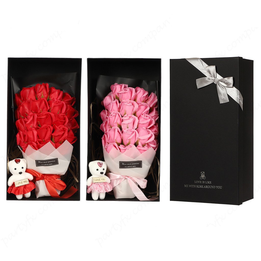 Ramo de 23 flores + osito en caja negra