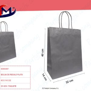 BOLSA .REGALO PAPEL PLATA  "L"  32+14x40