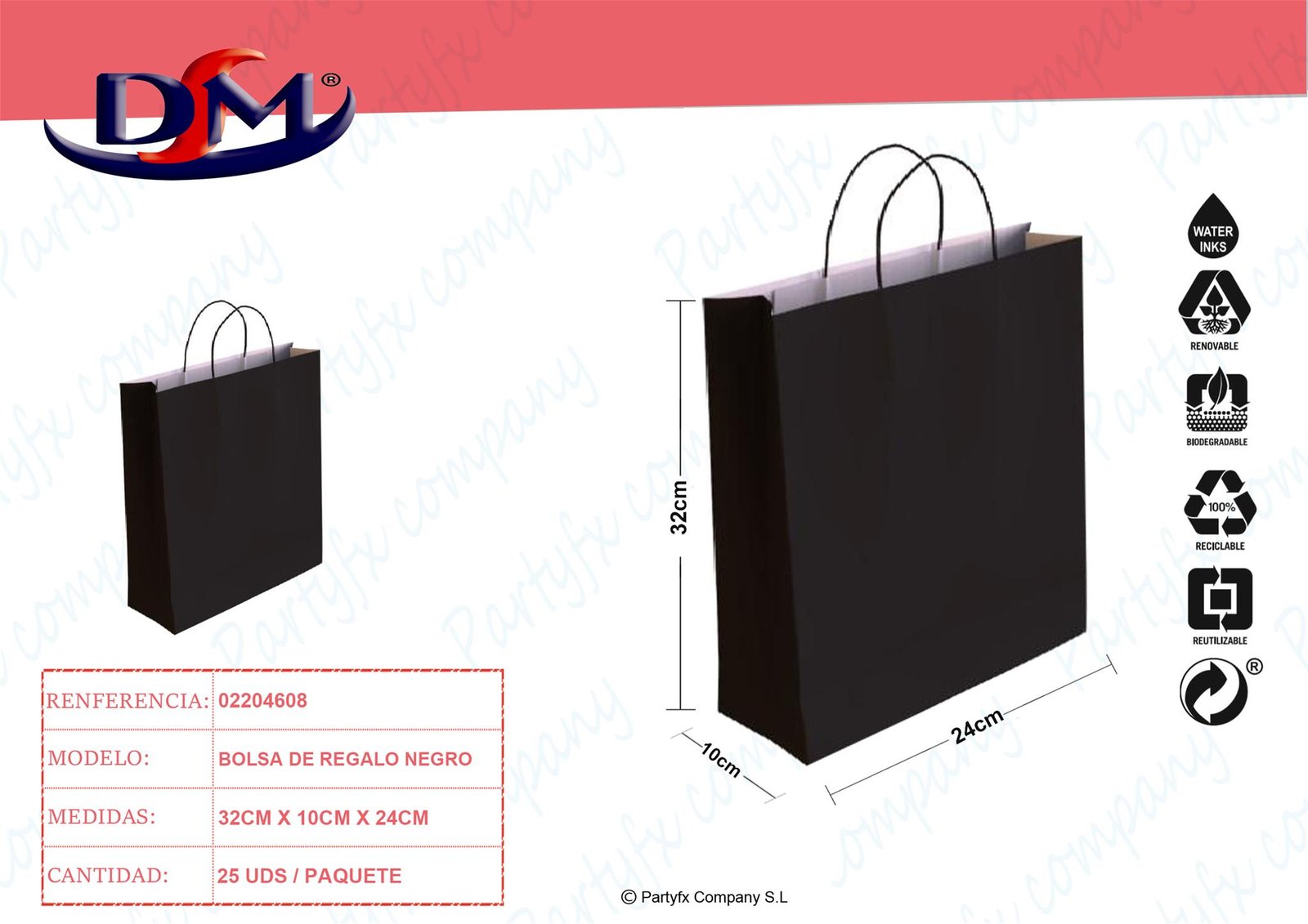 BOLSA PAPEL NEGRO "S" 24x10x32