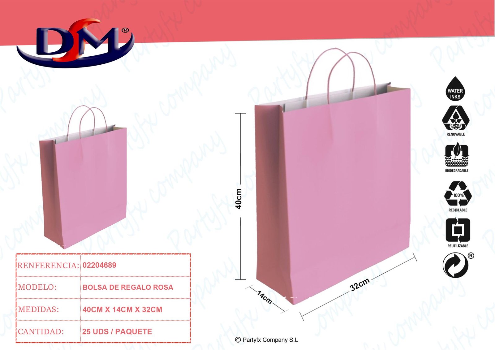 BOLSA PAPEL ROSA "L" 40x14x32