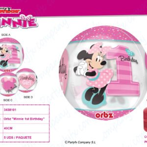 Orbz "Minnie 1st Birthday" Globo foil Clear,   38 x 40cm