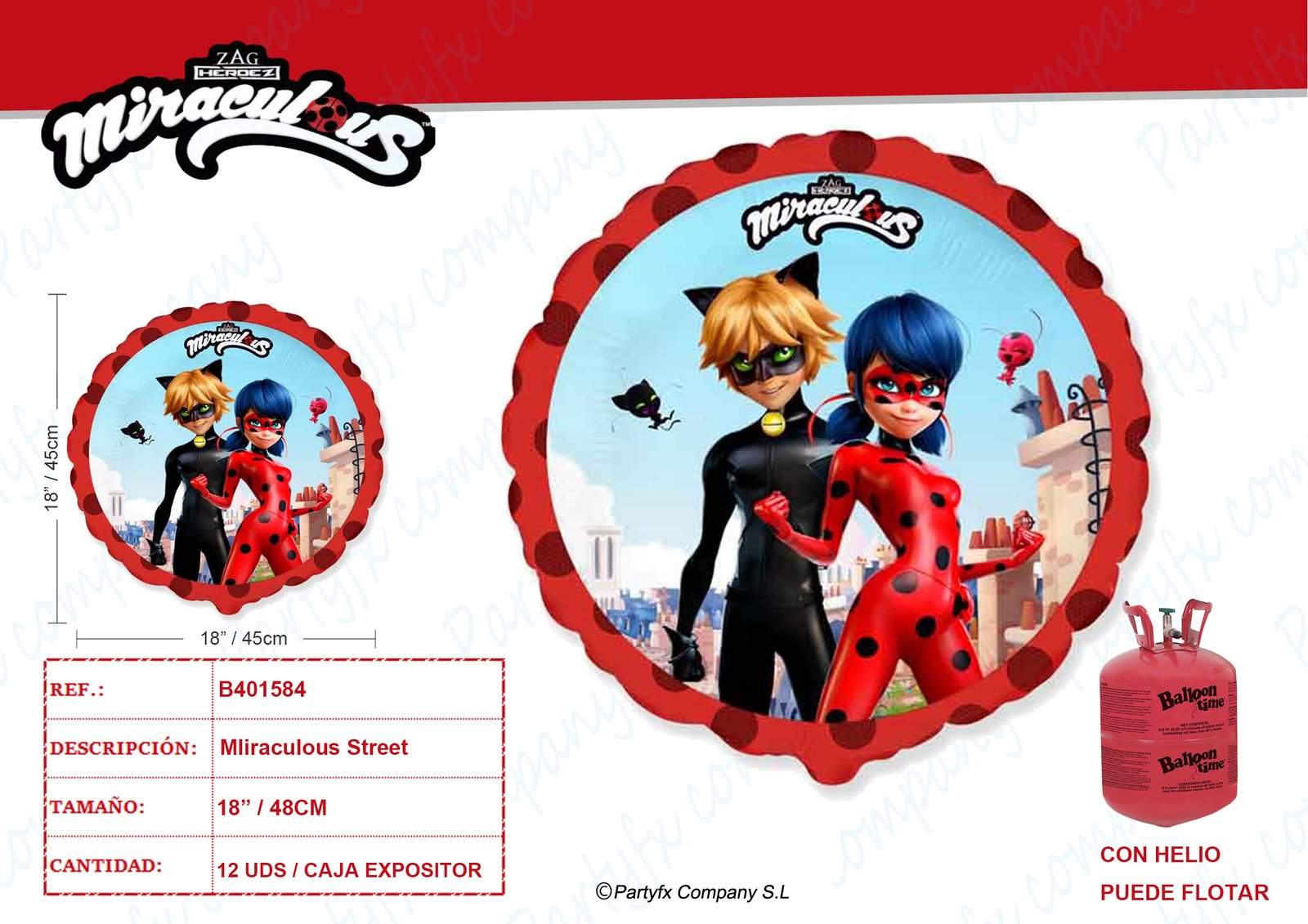 GLOBO FOIL RD MIRACULOUS LADYBUG STREET 45CM
