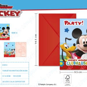 TARJETA DE INVITACION PLAYFUL MICKEY  PK -6UDS