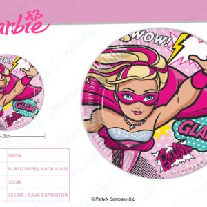 PLATO DE PAPEL 23CM BARBIE SUPERPOWER 8UDS