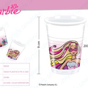VASO DE PLASTICO 200ML BARBIE SUPERPOWER 8UDS