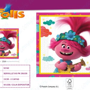 SERVILLETAS DE  PAPEL DE 2CAPAS TROLLS 2 WORLD TOUR      PK-20UDS