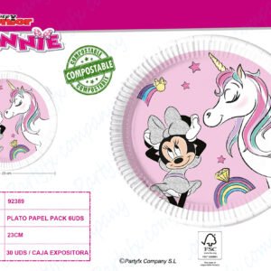 ? PLATOS DE PAPEL COMPOSTABLE 23CM MINNIE UNICORN DREAMS? PK -6UDS