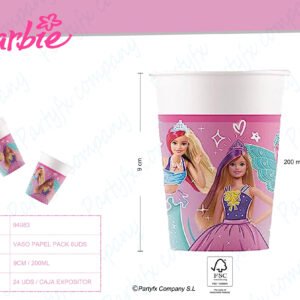 VASO PAPEL 200ML FSC DE BARBIE PACK 6UDS