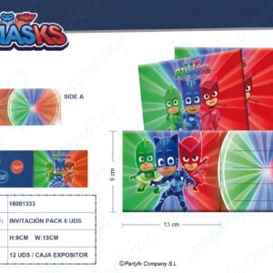 INVITACIONES C/SOBRE PJ MASKS BOLSA  PK-6UDS