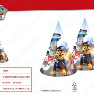 6 GORROS CONO 12X16CM PATRULLA CANINA