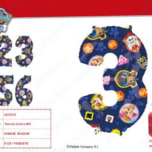 Paw Patrol Number 3 Globo foilL27 aged 43cm x 66cm