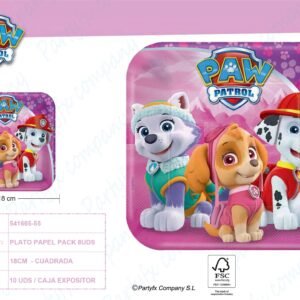 8 Plates Pink Paw Patrol Paper Squared 17.7 x 17.7 cm