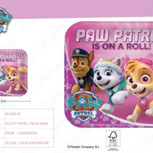 8 Plates Pink Paw Patrol Pink Paper Squared 22.8 x 22.8 cm
