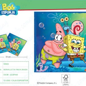 20 SERVILLETAS 33x33 CM. 2 CAPAS BOB ESPONJA