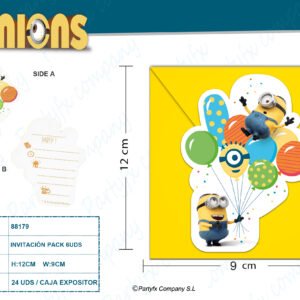 TARJETA DE INVITACION DE MINIONS BALLOONS 6UDS