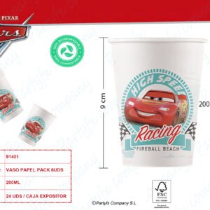 ?VASOS DE PAPEL COMPOSTABLE 200ML CARS HIGH SPEED?  PK -6UDS