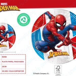 ?PLATOS DE PAPEL COMPOSTABLE 23CM SPIDERMAN SUPER HERO?  PK-6UDS