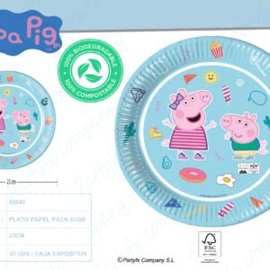 ?PLATOS DE PAPEL COMPOSTABLE 23CM PEPPA PIG  PK-6UDS