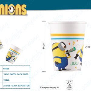 VASO PAPEL 200ML DE MINIONS FSC 6UDS