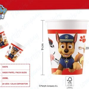 VASO PAPEL 200ML FSC DE PAW PATROL 6UDS