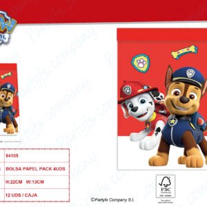 BOLSA REGALO DE PAPEL DE PAW PATROL PACK 4UDS