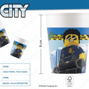 VASOS DE PAPEL LEGO CITY PK-6UDS