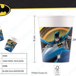 VASO PAPEL FSC 200ML DE BATMAN PACK 6UDS