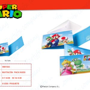 8 Invitacion y Sbore Super Mario papel  7.9 x 14.1 cm