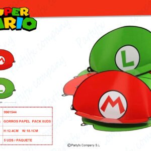 8 Party Hats Super Mario papel  18.1 x 12.4 cm