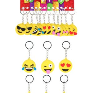 YELLOW SMILE FACE KEYCHAINS 12-PACK (5CM) 6 ASSORTED DESIGNS