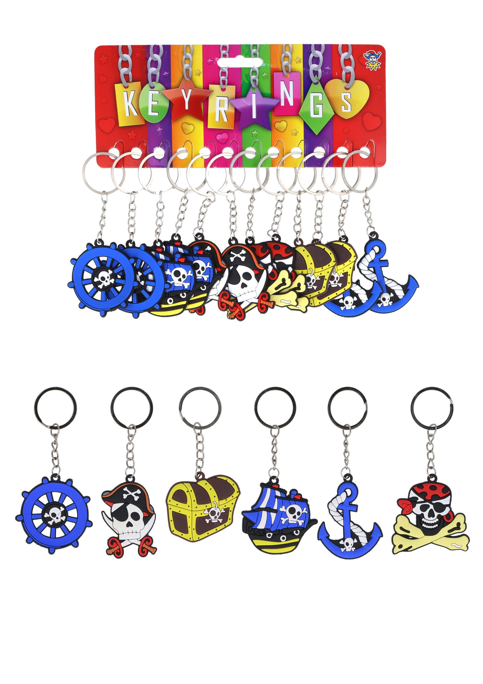 PIRATE KEYCHAINS 12-PACK (5CM) 6 ASSORTED DESIGNS