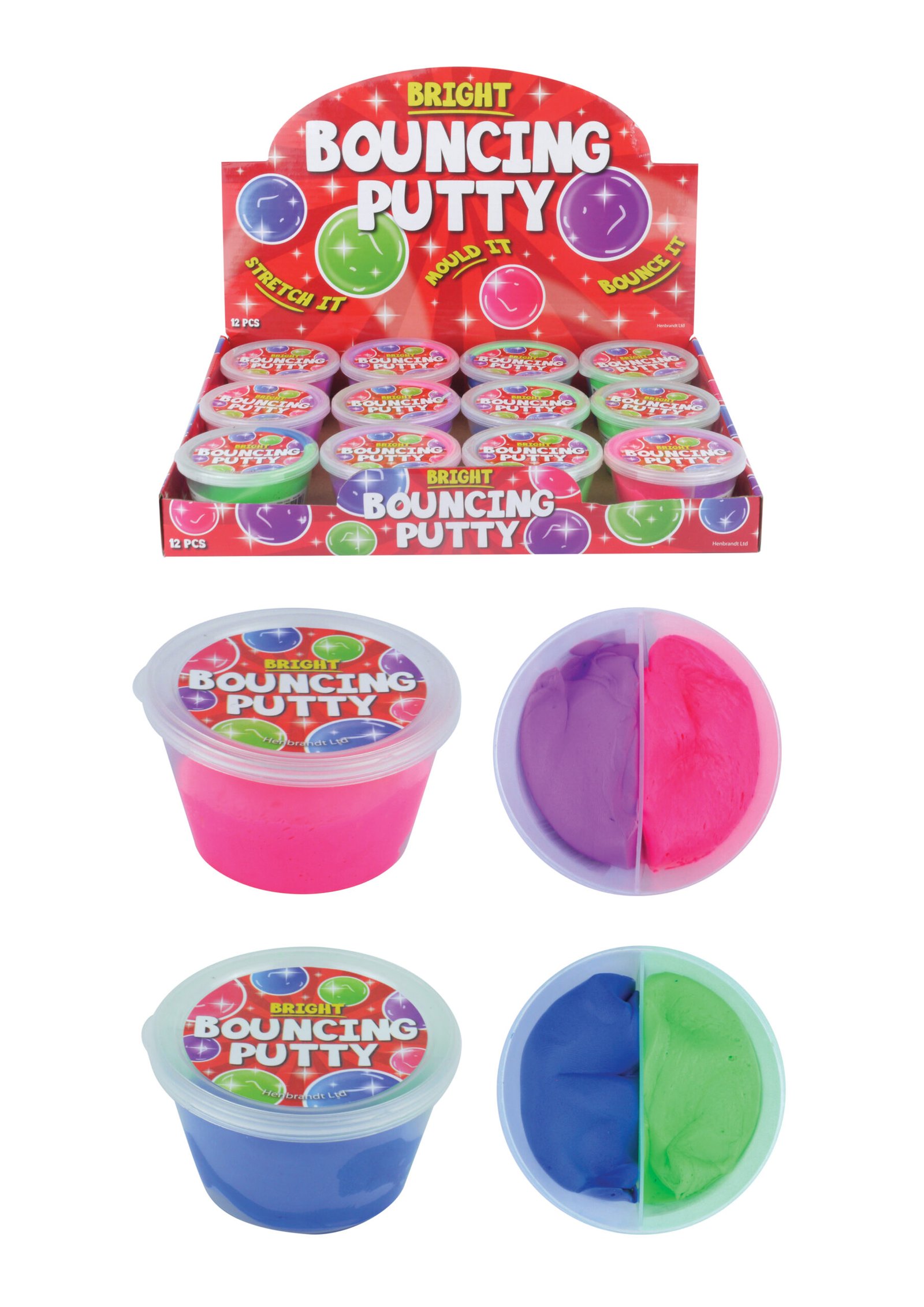 2 COLOUR BOUNCING PUTTY TUBS - 7CM X 4CM (30G) ASSORTED COLOURS