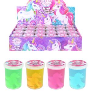 CLEAR SLIME WITH UNICORN TUBS (6CM X 4.8CM) 4 ASSORTED COLOURS