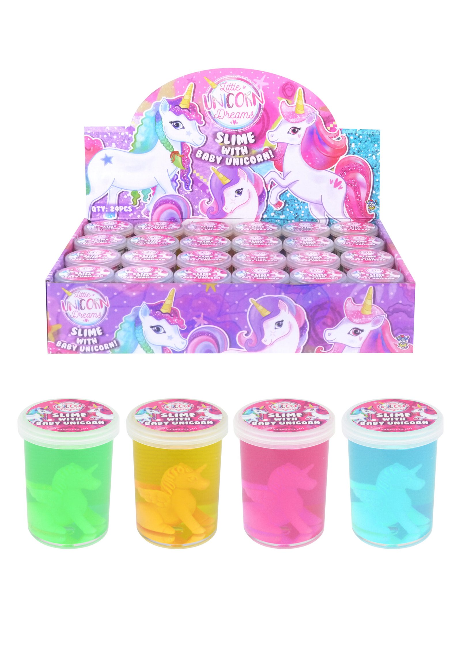 CLEAR SLIME WITH UNICORN TUBS (6CM X 4.8CM) 4 ASSORTED COLOURS