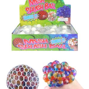 BALL W/MESH AND BEADS SQUEEZE 7CM 4 ASTD COLS