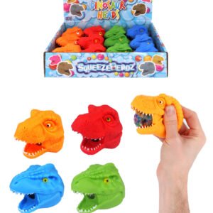 SQUEEZE DINOSAUR HEAD W/BEADS 9CM 3 ASTD 4 COLS