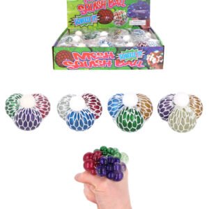 BALL W/MESH SQUEEZE GLITTER 3 IN 1 6.5CM ASTD COLS