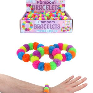 BRACELET POM POM STRETCH 16CM X 1.8CM 6 ASTD NEON COLS